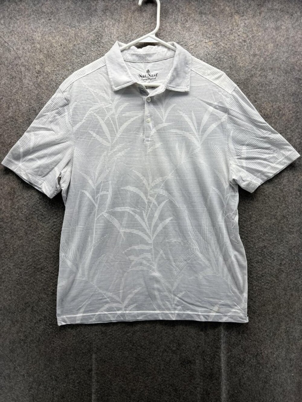 Nat Nast Polo Shirt Mens Medium White Floral Palm Cotton Polyester Casual